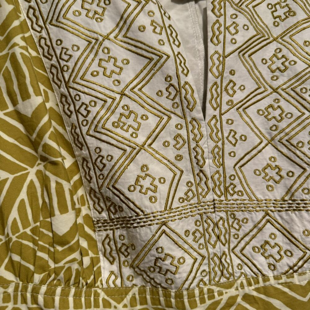 eShakti Chartreuse Cotton Embroidered Dress Cap Sleeves Boho Size 18 - Picture 3 of 7